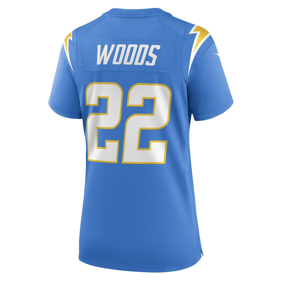 JT Woods 22 Los Angeles Chargers Game Powder Blue NFL Jersey Women's