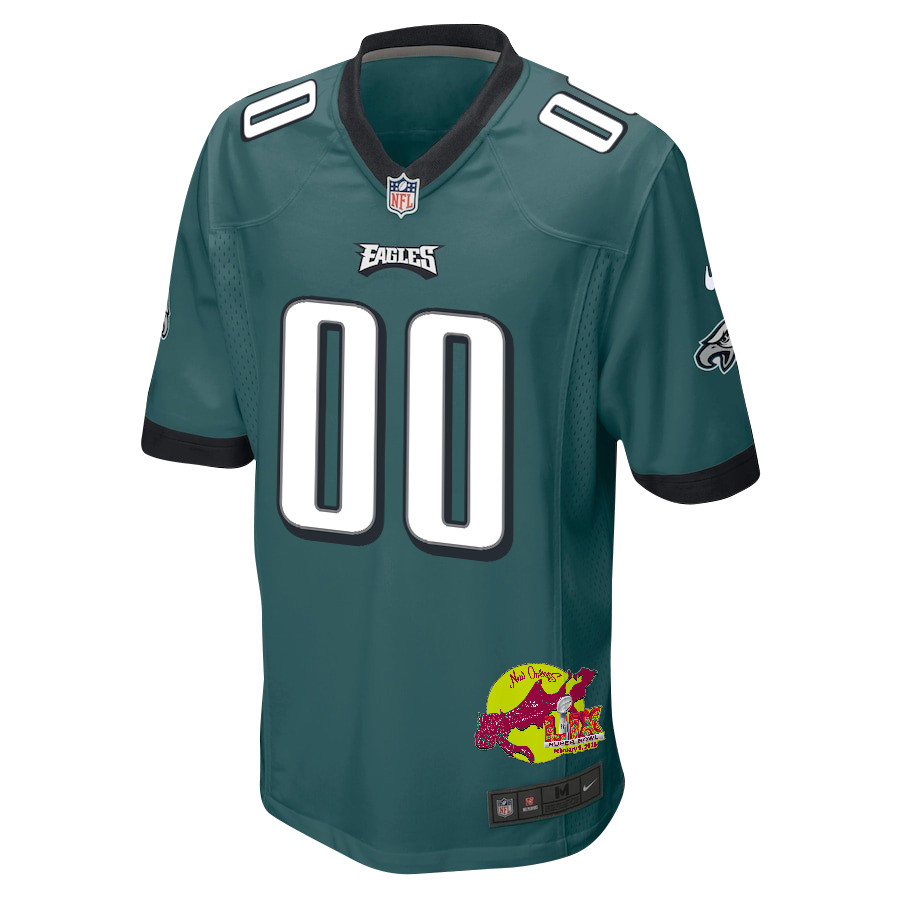 Philadelphia Eagles Super Bowl LIX New Orleans Patch Game Custom Midnight Green NFL Jersey Men's