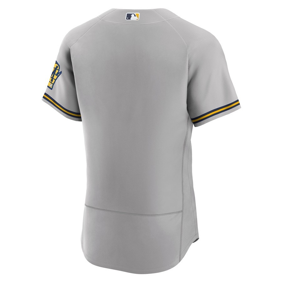 Milwaukee Brewers Road Team Logo Elite Gray MLB Jersey Men's