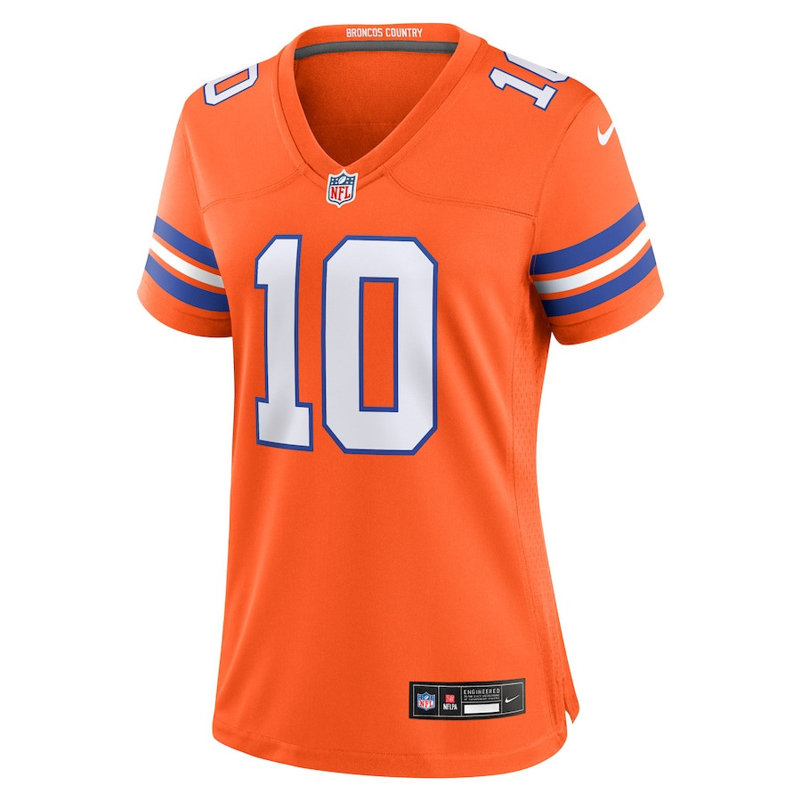 Bo Nix 10 Denver Broncos Mile High Collection 1977 Throwback Player Game Orange NFL Jersey Women's