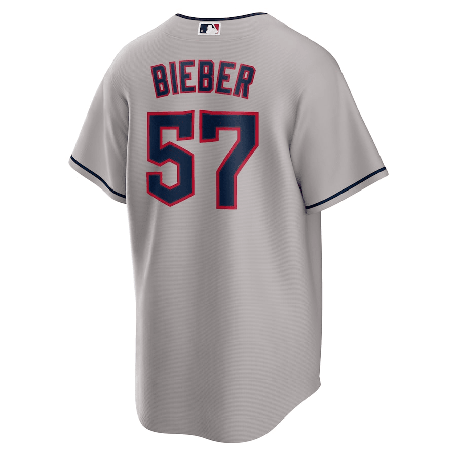 Shane Bieber 57 Cleveland Guardians Road Gray MLB Jersey Men's