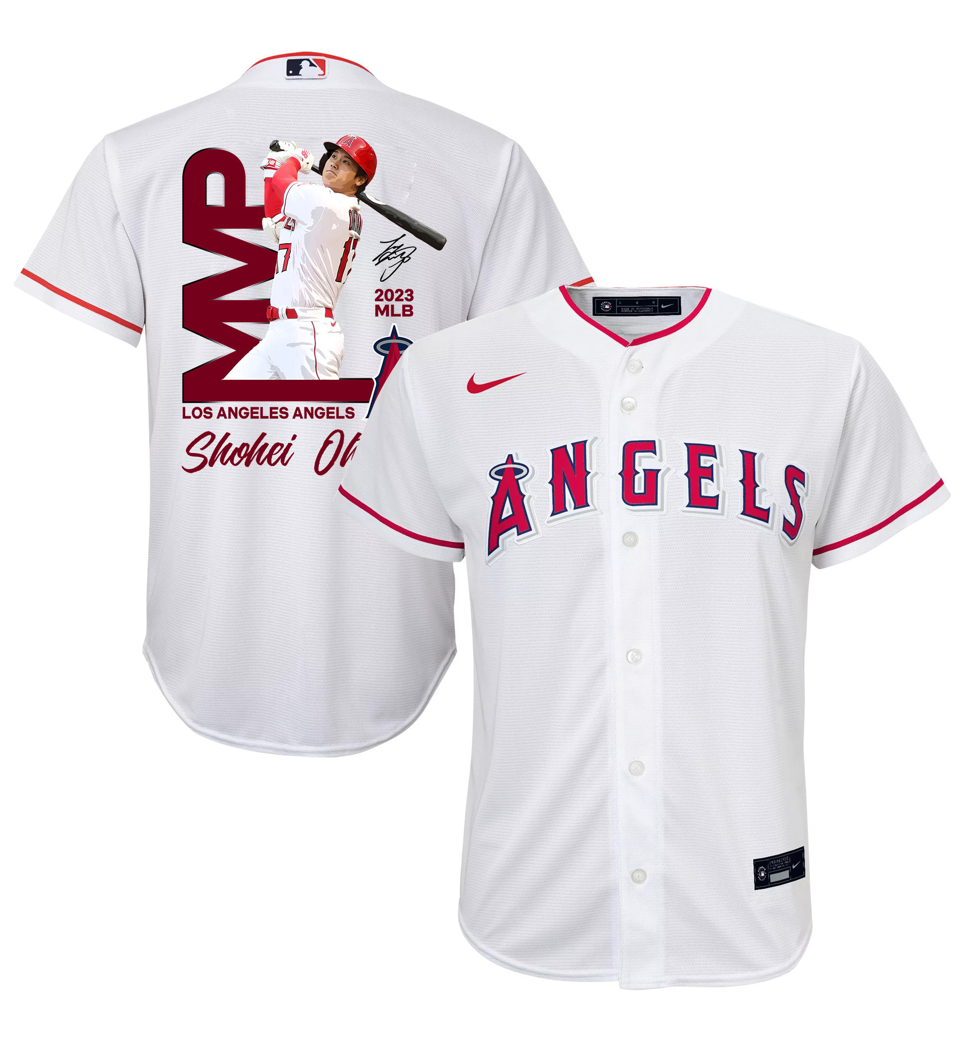 Shohei Ohtani 17 Los Angeles Angels Signed MVP 2023 Home Player White MLB Jersey Youth