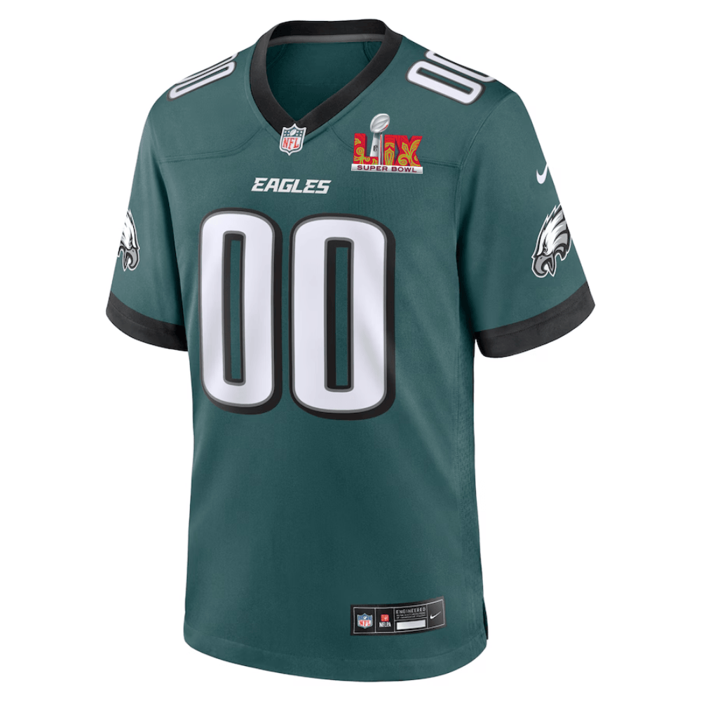 Philadelphia Eagles Super Bowl LIX Patch Game Custom Midnight Green NFL Jersey Men's