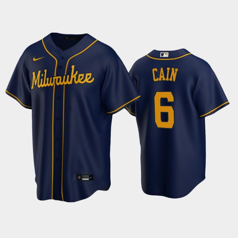 Milwaukee Brewers 6 Lorenzo Cain Alternate Navy MLB Jersey Men's