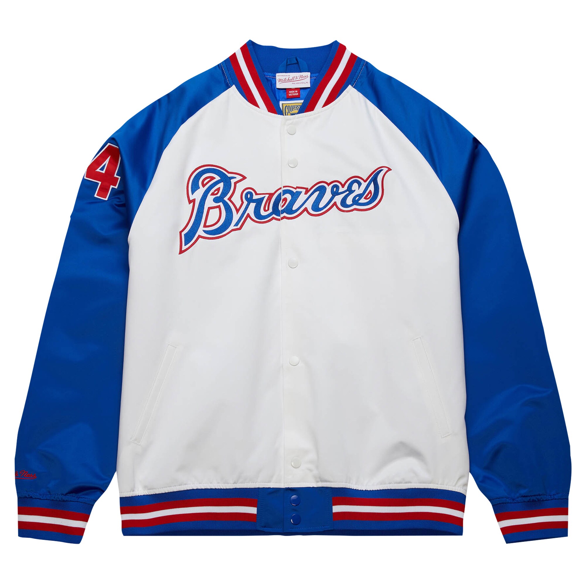 Atlanta Braves Hank Aaron Mitchell Ness White/Royal Cooperstown Collection Legends Lightweight Satin Raglan Full-Snap Jacket MLB Jersey Men's