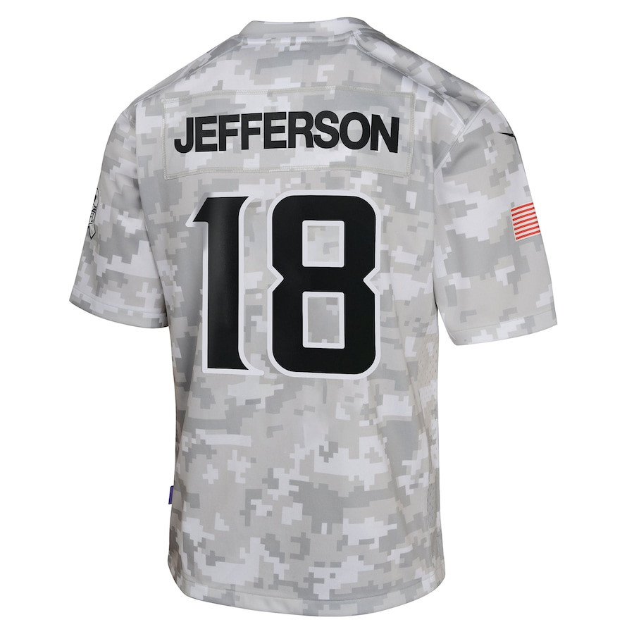 Justin Jefferson 18 Minnesota Vikings 2024 Salute to Service Game Arctic Camo NFL Jersey Youth