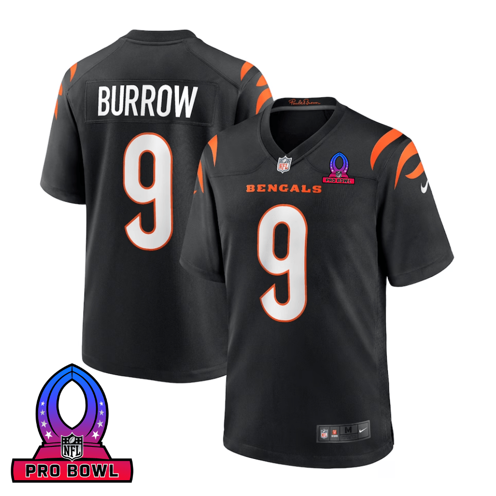 Joe Burrow 9 Cincinnati Bengals 2025 Pro Bowl Patch Game Black NFL Jersey Men's