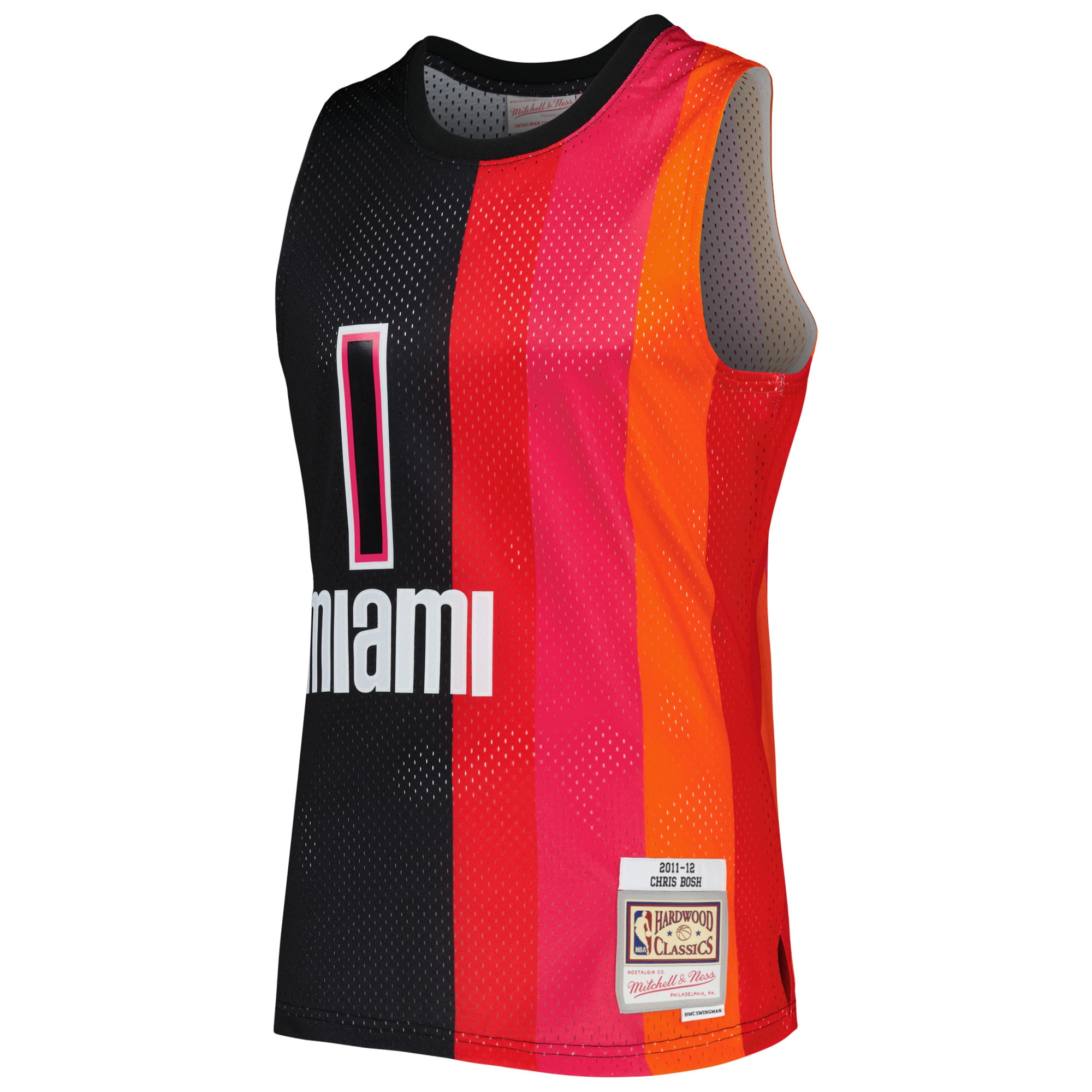 Mitchell Ness Chris Bosh Black/Red Miami Heat Hardwood Classics 2011/12 Split Swingman NBA Jersey Men's