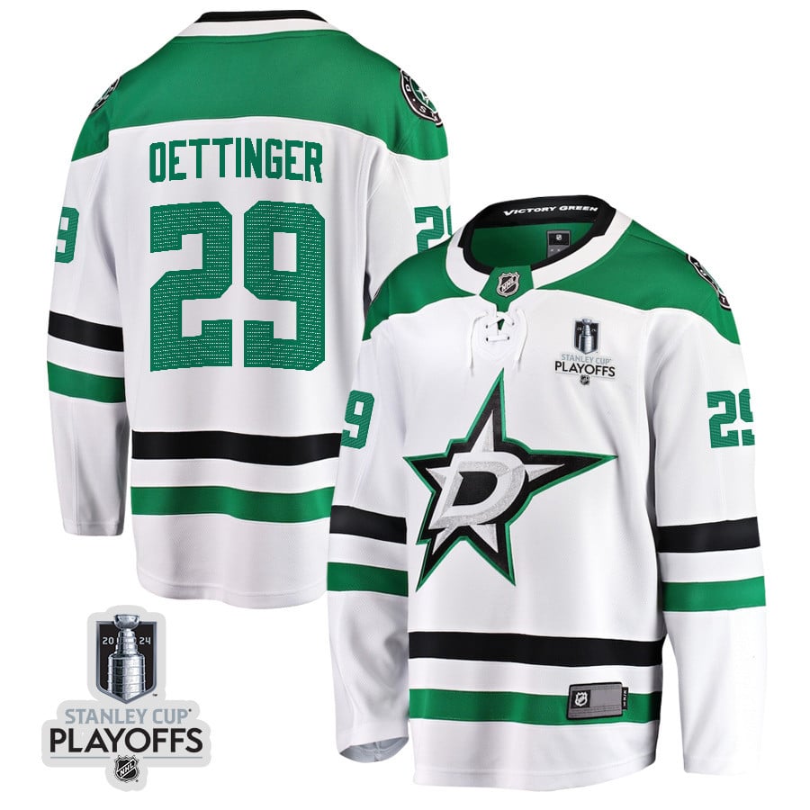 Jake Oettinger 29 Dallas Stars 2024 Playoffs Patch Away Breakaway Men NHL Jersey Men's