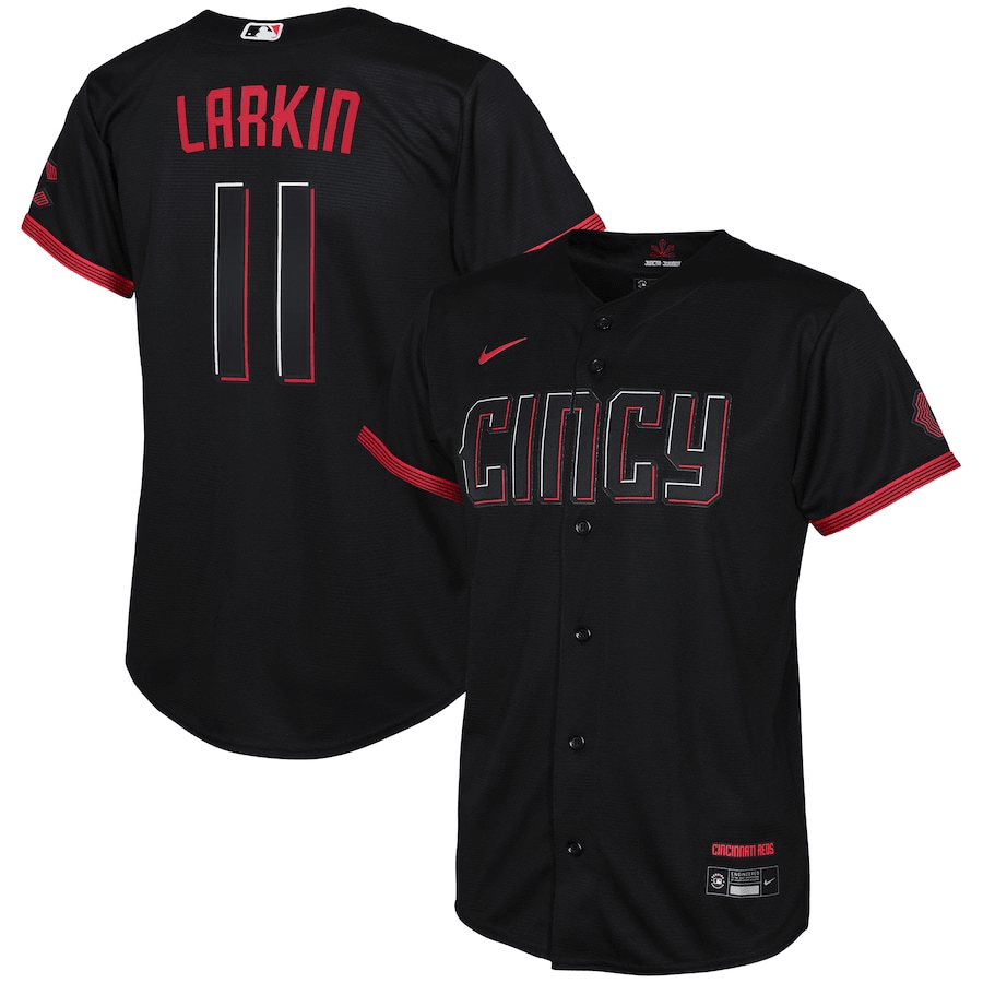 Barry Larkin 11 Cincinnati Reds 2023 City Connect Black MLB Jersey Youth