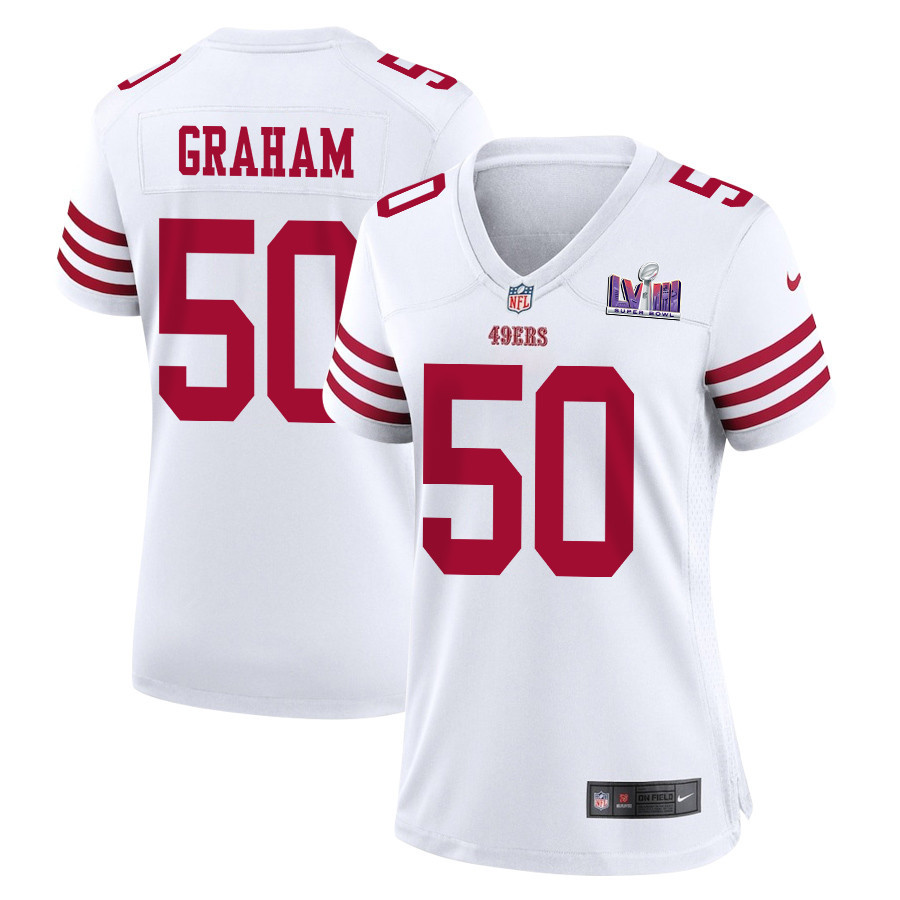 Jalen Graham 50 San Francisco 49ers Super Bowl LVIII Patch Game White NFL Jersey Women's