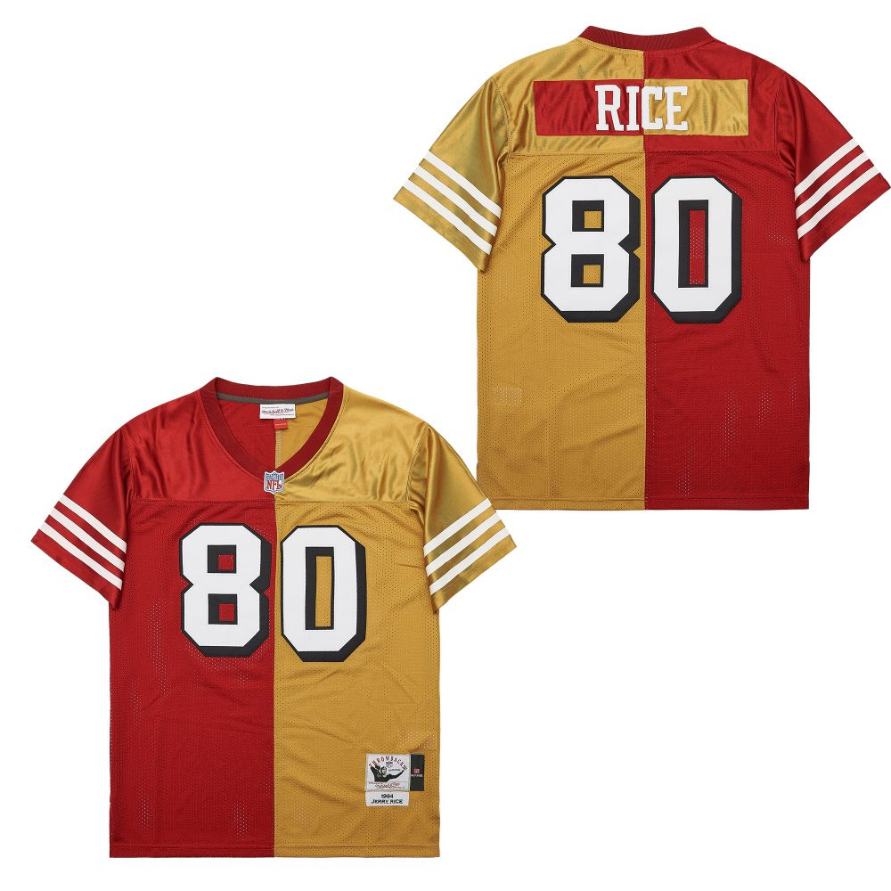 Jerry Rice 80 San Francisco 49ers Two-Toned Throwback Yellow/Red NFL Jersey Men's