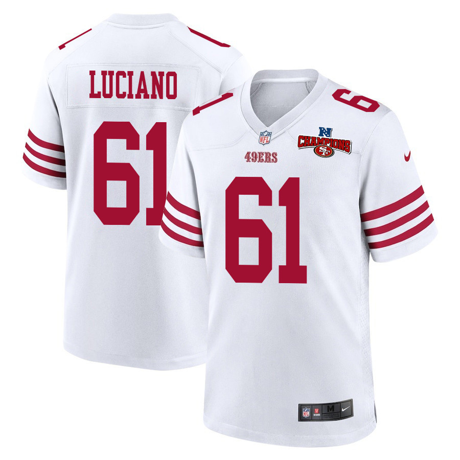 Corey Luciano 61 San Francisco 49ers NFC Champions Patch Game White NFL Jersey Men's