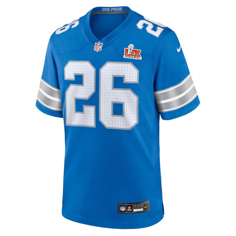 Jahmyr Gibbs #26 Detroit Lions Super Bowl LIX Blue NFL Jersey Youth