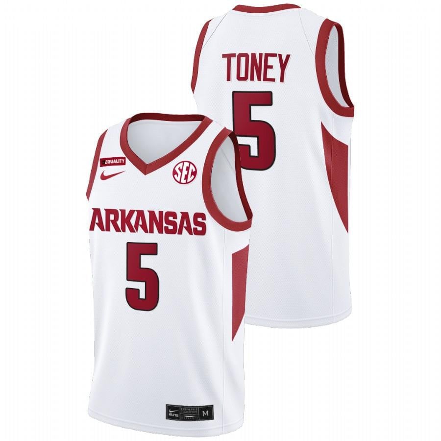 Au'Diese Toney White Arkansas Razorbacks 2022 SEC College NCAA Jersey Men's