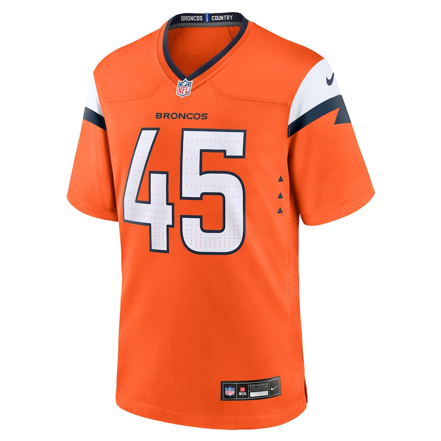 Nate Adkins 45 Denver Broncos Team Game Orange NFL Jersey Men's