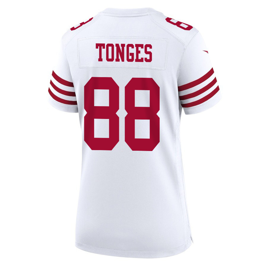Jake Tonges 88 San Francisco 49ers Super Bowl LVIII Patch Game White NFL Jersey Women's