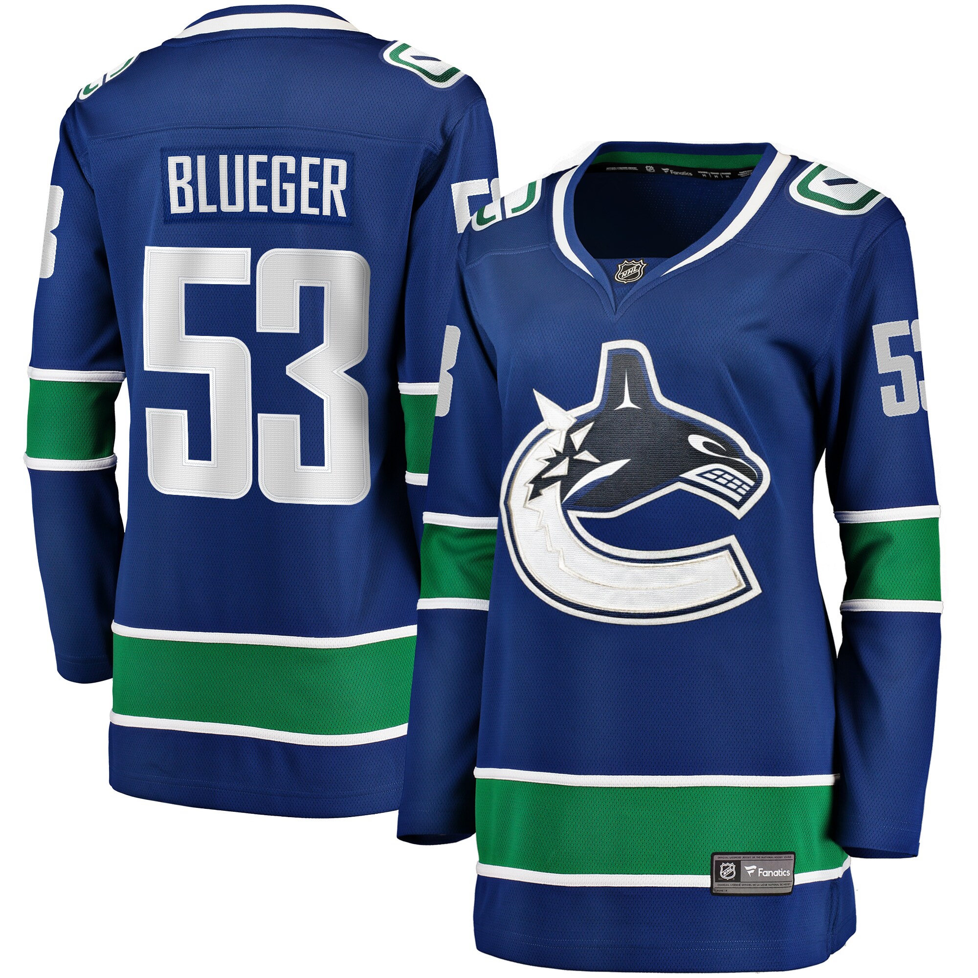 Vancouver Canucks Teddy Blueger Blue Home Breakaway Player NHL Jersey Women's