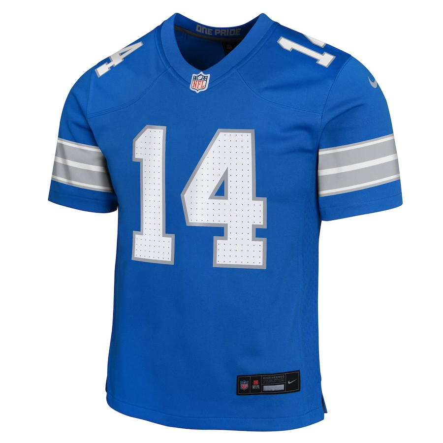 Amon-Ra St. Brown 14 Detroit Lions Team Player Game Blue NFL Jersey Youth