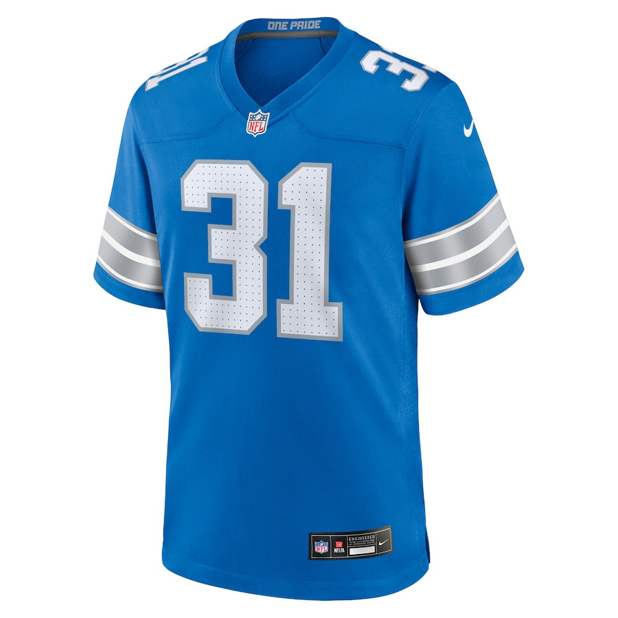 Kerby Joseph 31 Detroit Lions Team Game Blue NFL Jersey Men's