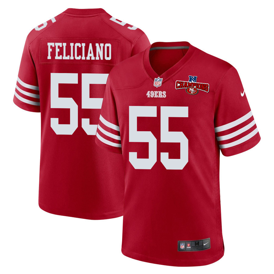 Jon Feliciano 55 San Francisco 49ers NFC Champions Patch Game Scarlet NFL Jersey Men's