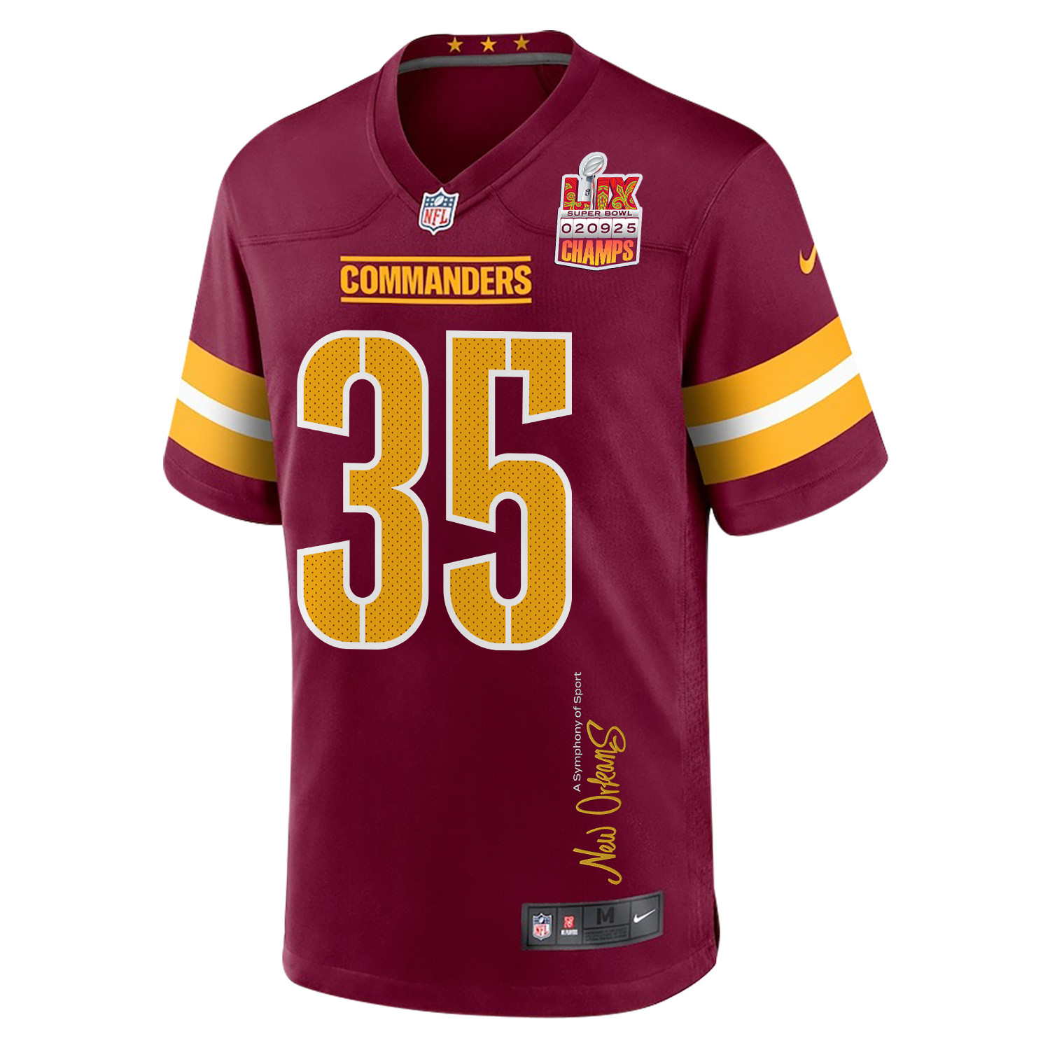 Percy Butler 35 Washington Commanders Super Bowl LIX Champions Patch New Orleans A Symphony of Sport' EMBROIDERED Game Burgundy NFL Jersey Men's
