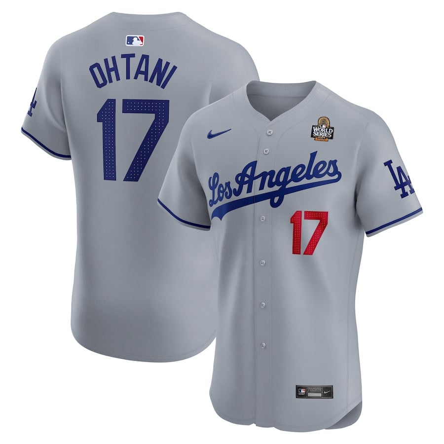 Shohei Ohtani 17 Los Angeles Dodgers 2024 World Series Road Elite Player Gray MLB Jersey Men's