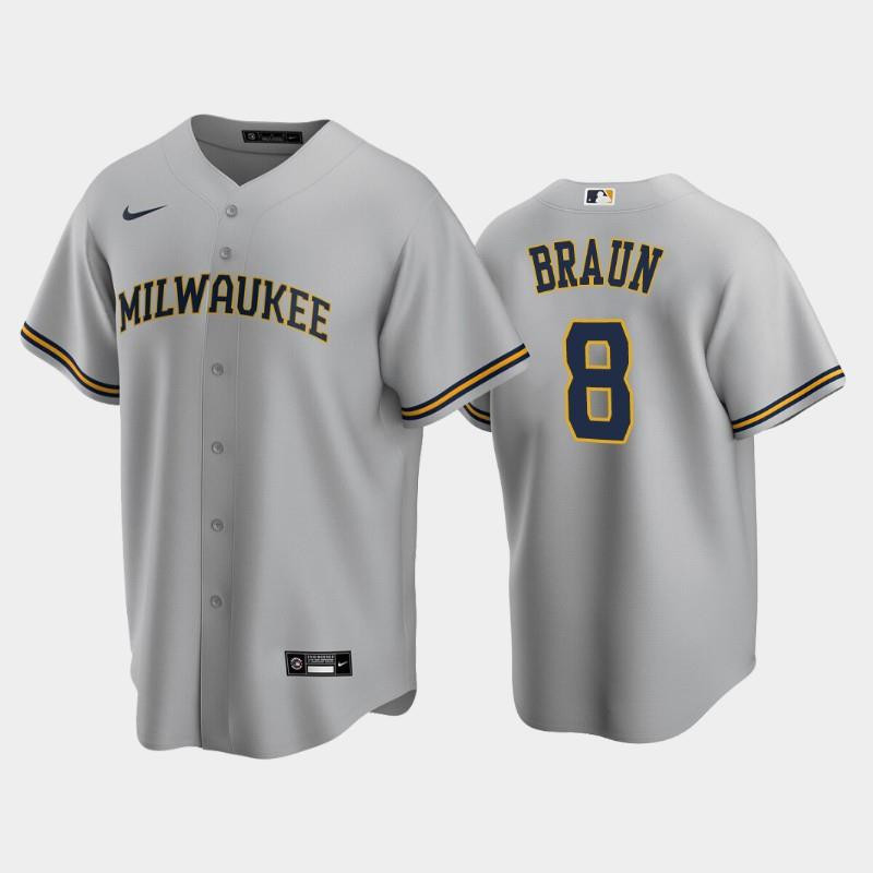 Milwaukee Brewers 8 Ryan Braun Road Gray MLB Jersey Men's