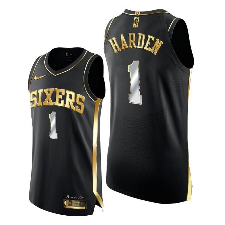 James Harden 1 Philadelphia 76ers Golden Edition Black NBA Jersey Men's