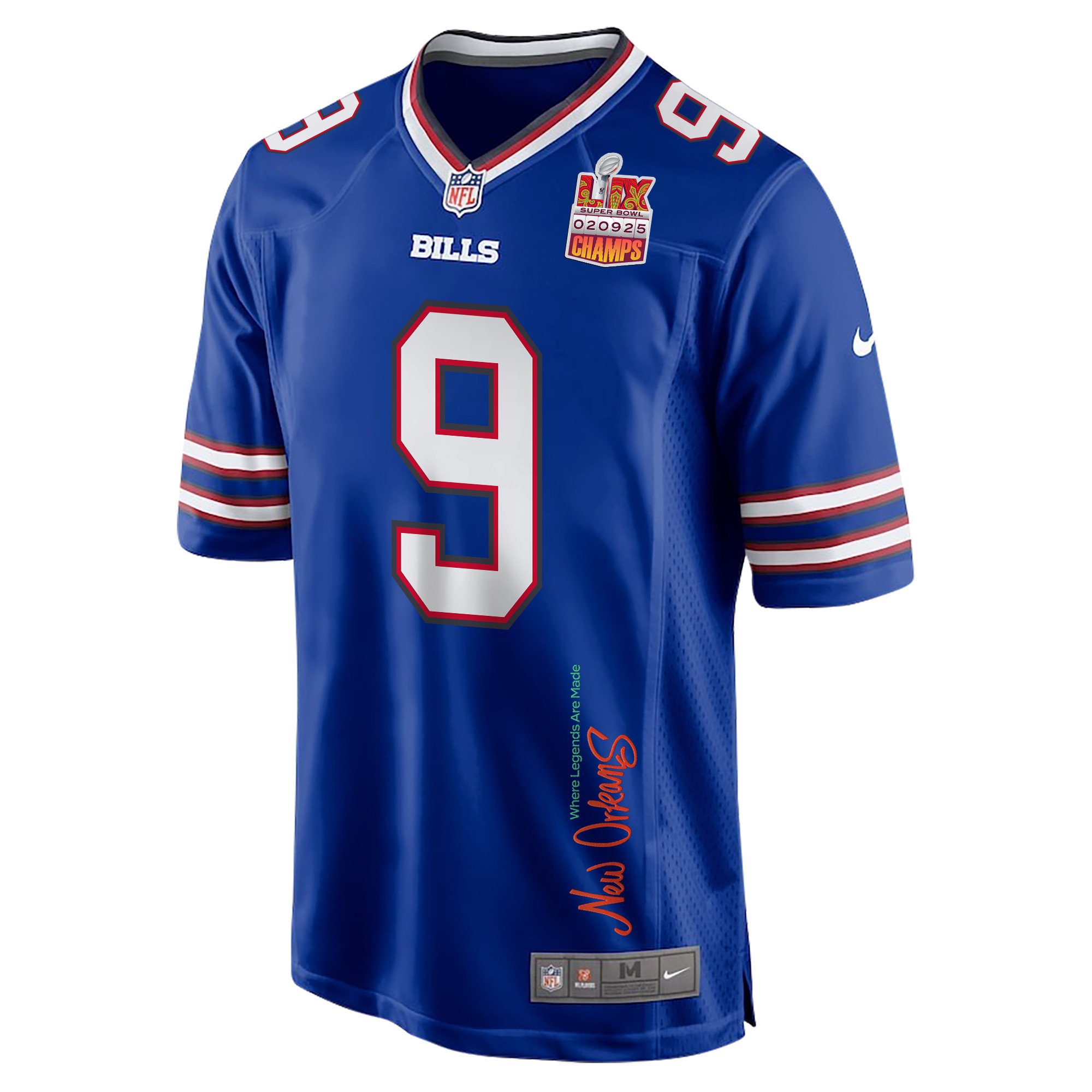Taylor Rapp 9 Buffalo Bills Super Bowl LIX Champions Patch New Orleans Where Legends Are Made' EMBROIDERED Game Royal NFL Jersey Men's