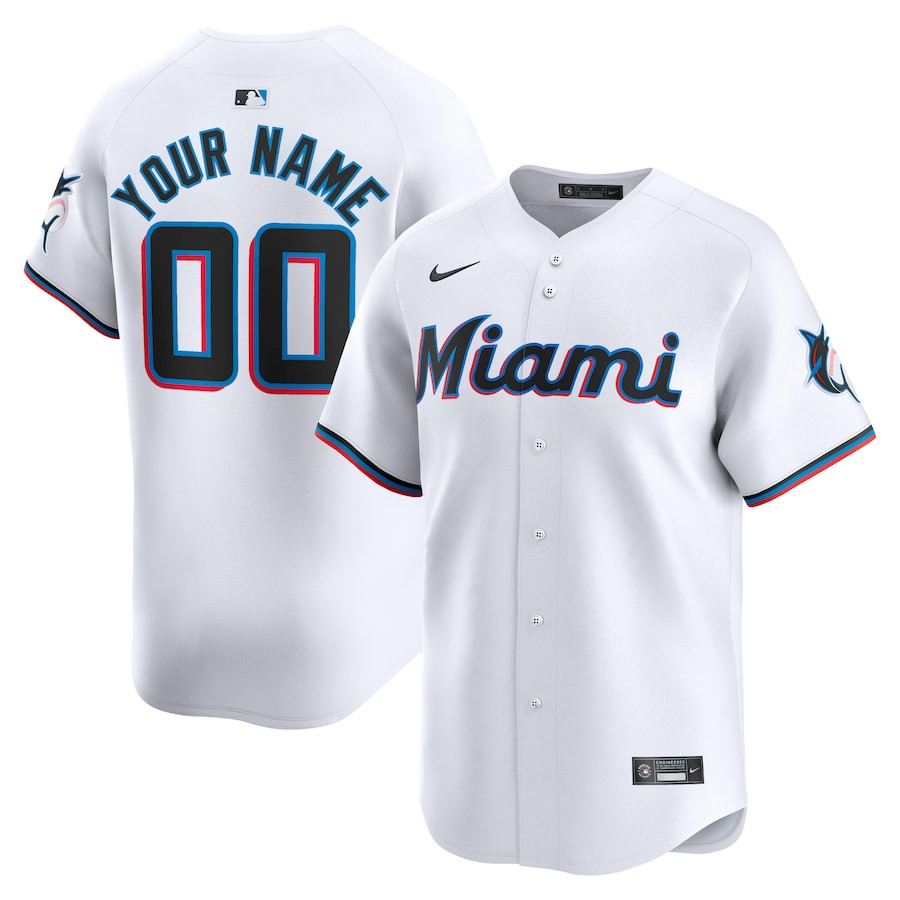 Miami Marlins Home Limited Custom White MLB Jersey Youth