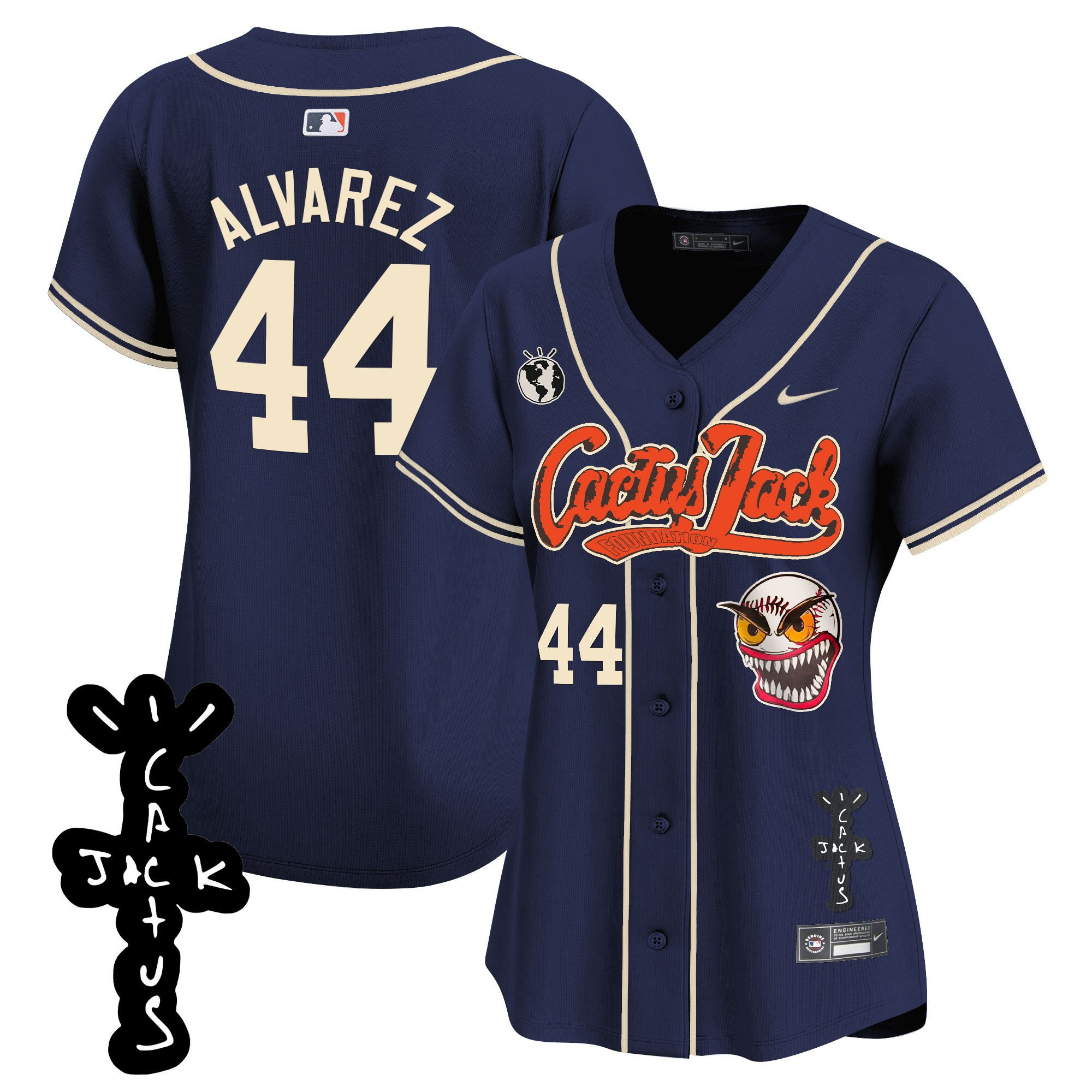 Yordan Alvarez 44 Houston Astros Cactus Jack Patch V2 Navy MLB Jersey Women's