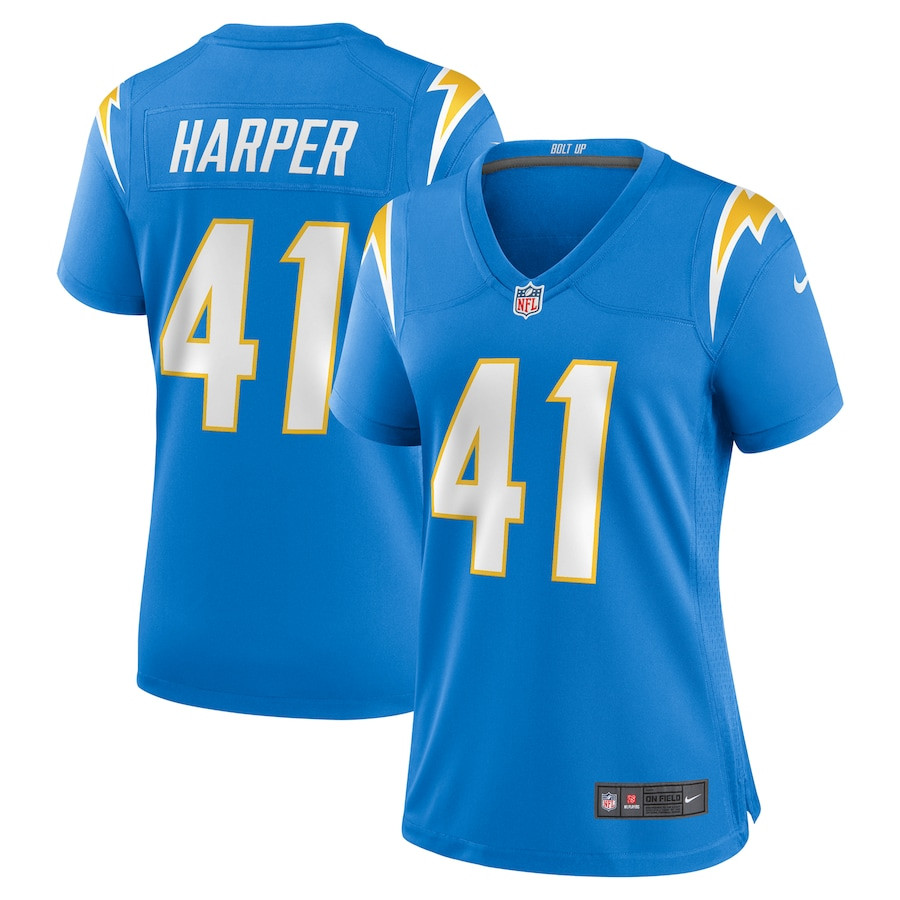 Thomas Harper 41 Los Angeles Chargers Game Powder Blue NFL Jersey Women's