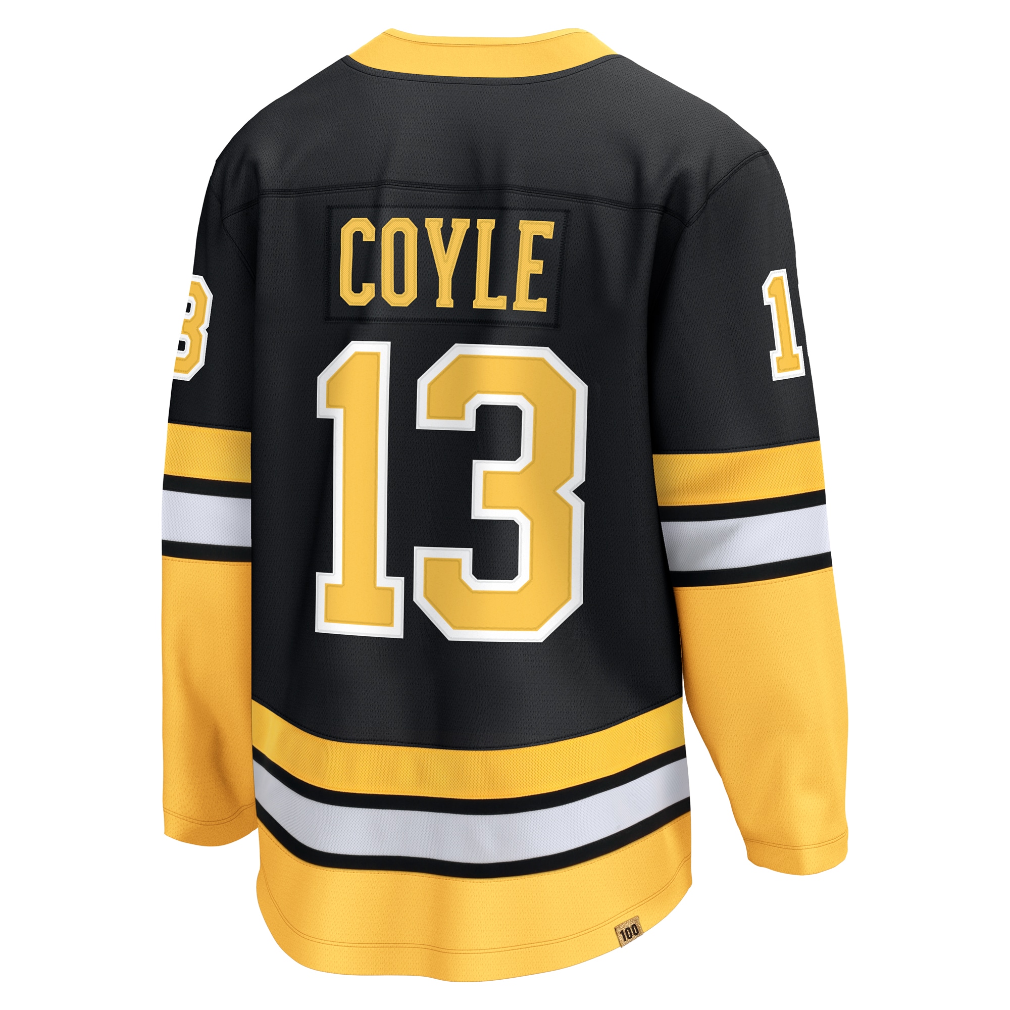 Boston Bruins Charlie Coyle Black 100th Anniversary Premier Breakaway Player NHL Jersey Men's