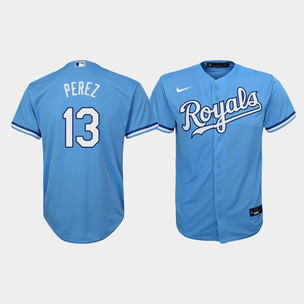 Kansas City Royals Salvador Perez 13 Light Blue Alternate MLB Jersey Youth
