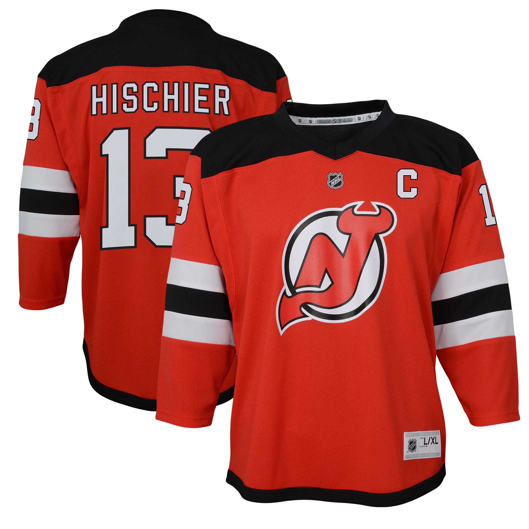 New Jersey Devils Nico Hischier Red Captain Patch Home Player NHL Jersey Youth