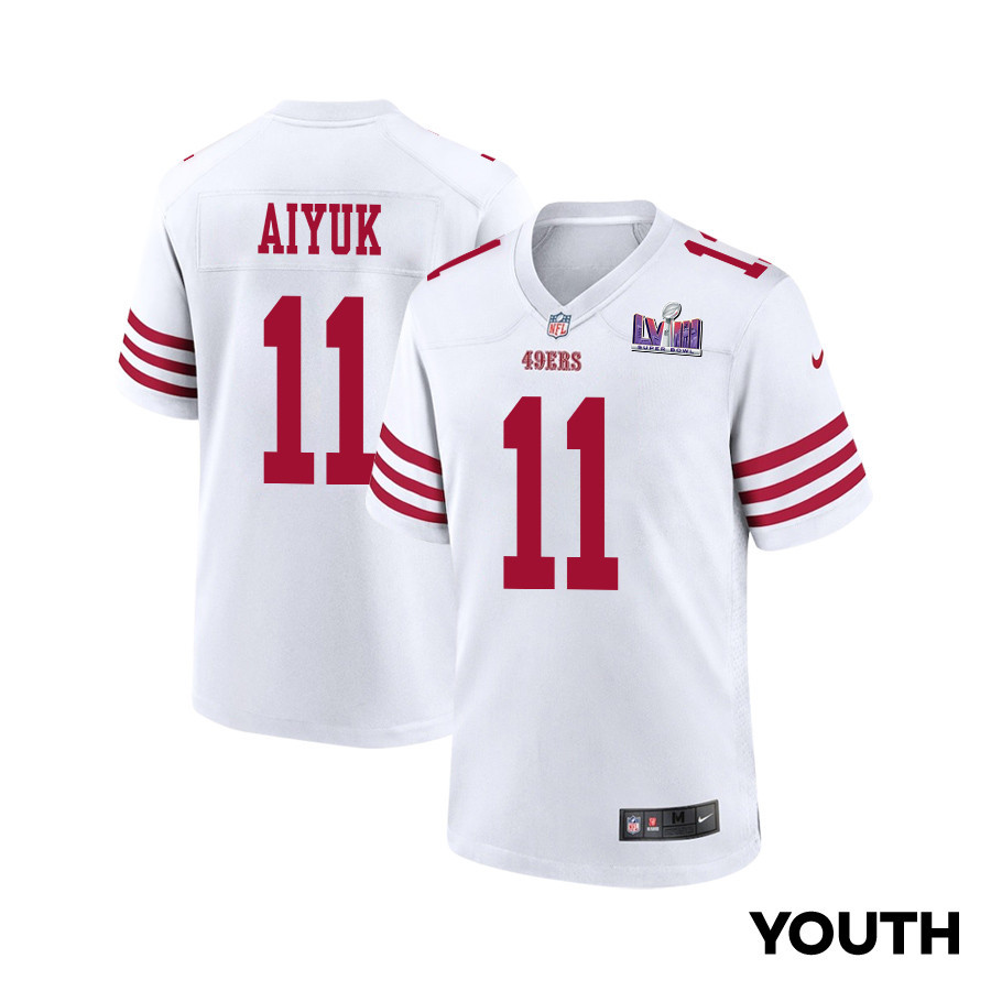 Brandon Aiyuk 11 San Francisco 49ers Super Bowl LVIII Patch Game White NFL Jersey Youth