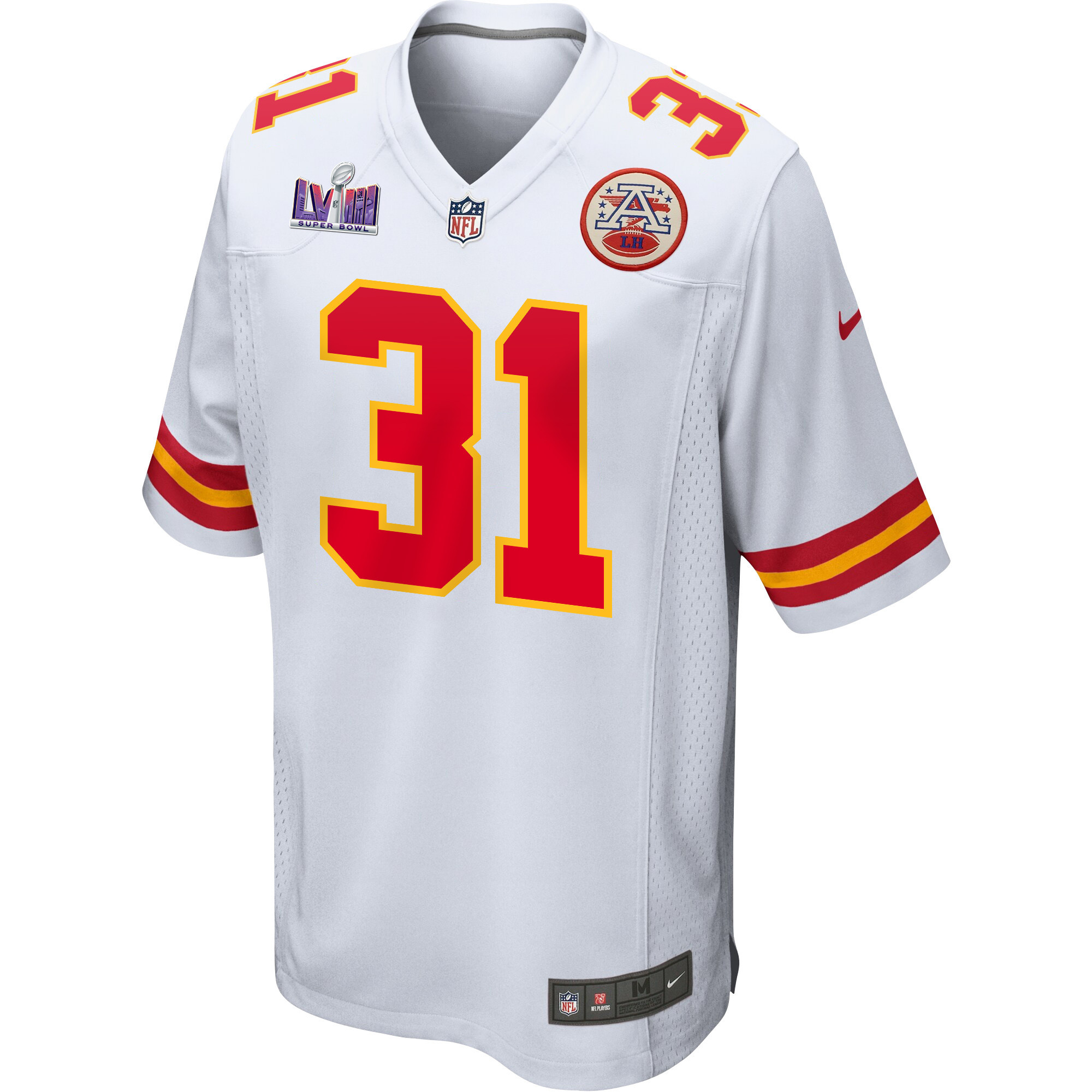 Nic Jones 31 Kansas City Chiefs Super Bowl LVIII Patch Game White NFL Jersey Men's