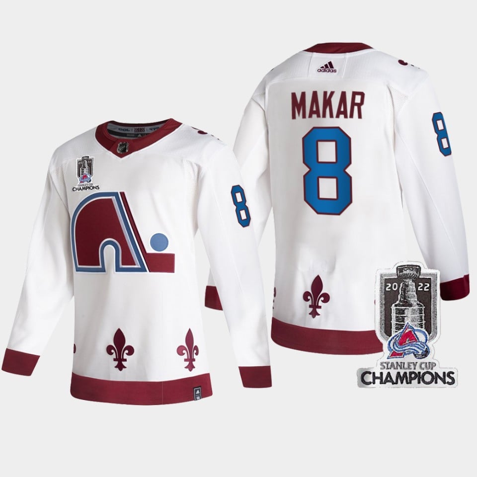 2022 Stanley Cup Champs Cale Makar 8 Colorado Avalanche White Reverse Retro NHL Jersey Men's