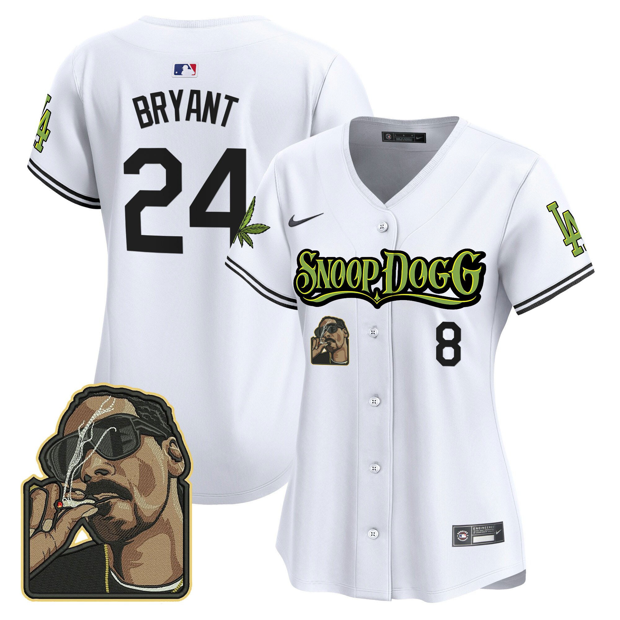 Kobe Bryant 24 Los Angeles Dodgers Snoop Dogg White MLB Jersey Women's