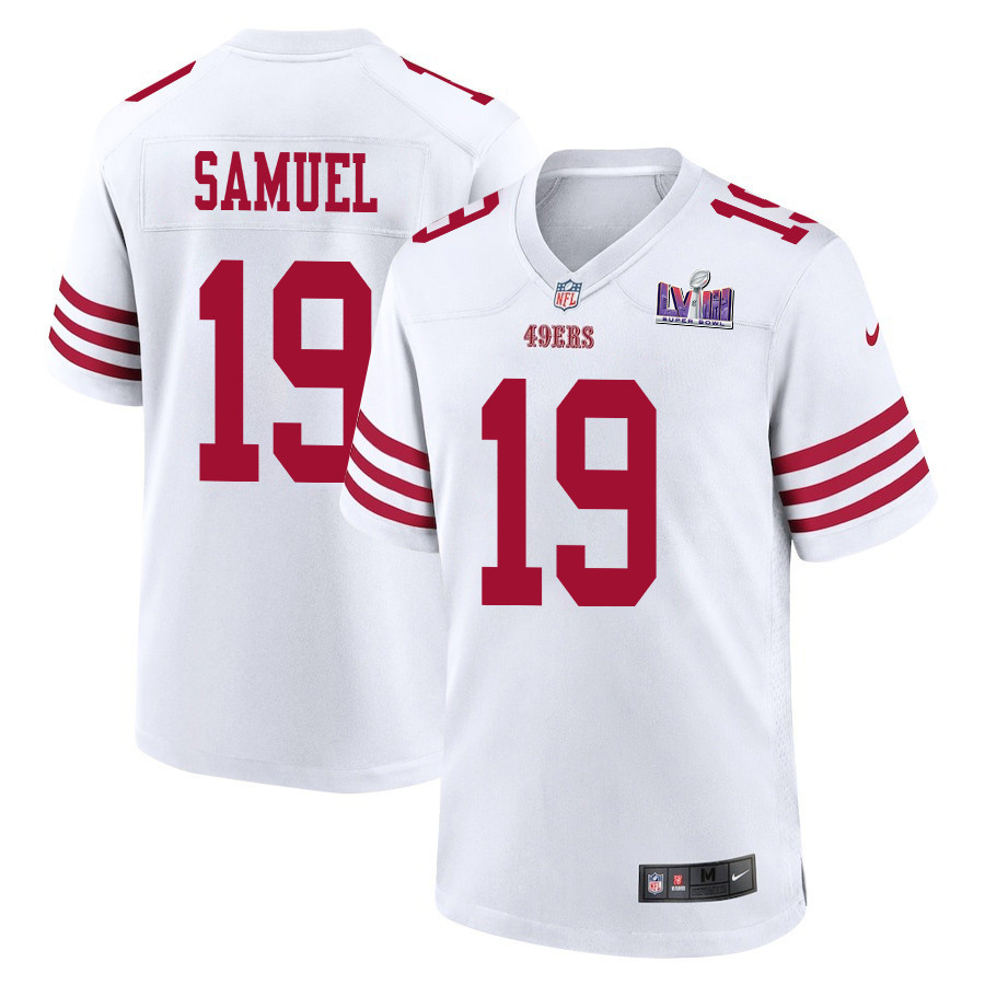 Deebo Samuel 19 San Francisco 49ers Super Bowl LVIII Patch Game White NFL Jersey Men's