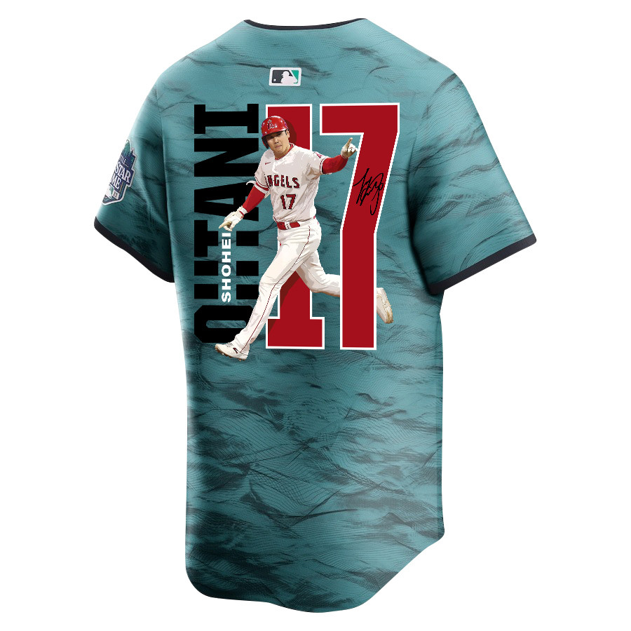 Shohei Ohtani 17 Los Angeles Angels Signed Run 2023 All Star Game Limited Player Teal MLB Jersey Men's