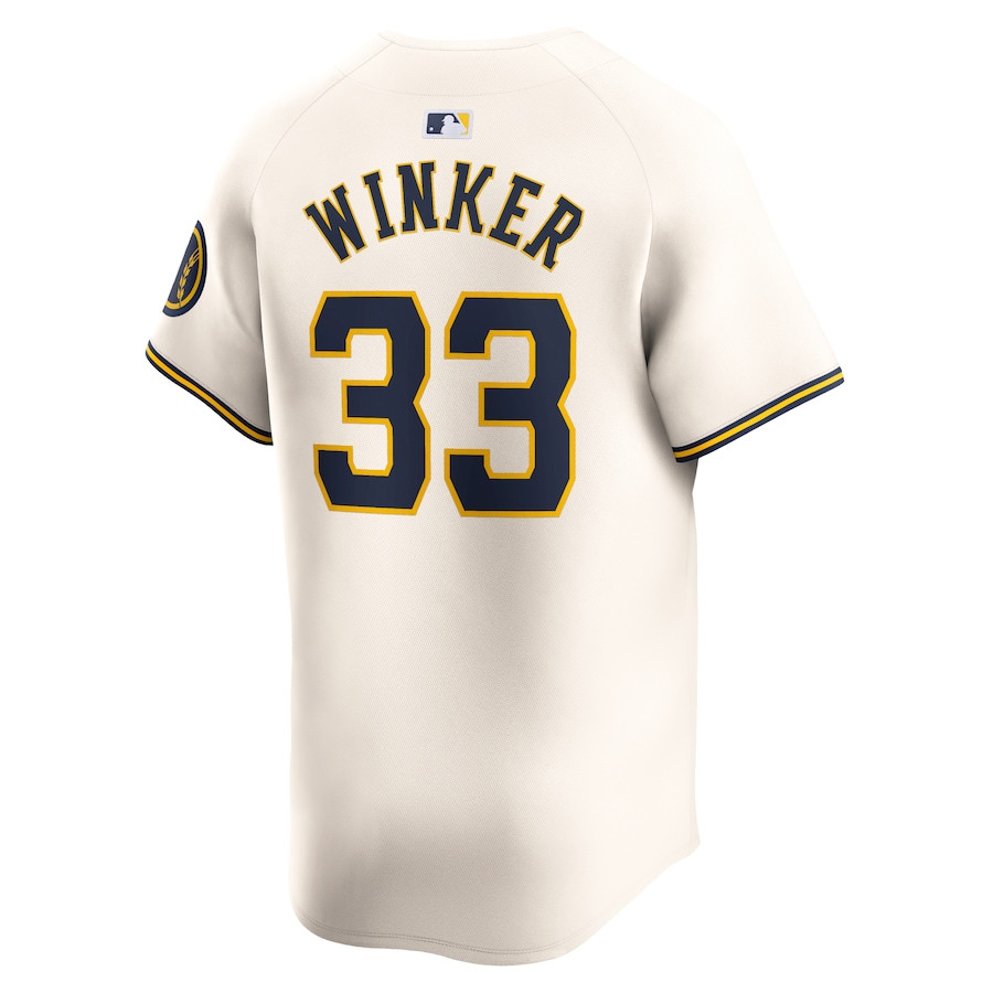 Jesse Winker 33 Milwaukee Brewers Home Limited Player Cream MLB Jersey Men's