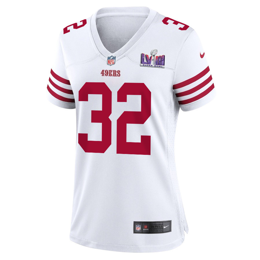 Tyrion Davis-Price 32 San Francisco 49ers Super Bowl LVIII Patch Game White NFL Jersey Women's