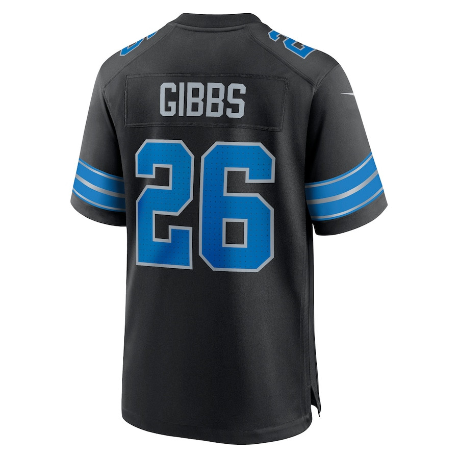 Jahmyr Gibbs 26 Detroit Lions 2nd Alternate Game Black NFL Jersey Men's