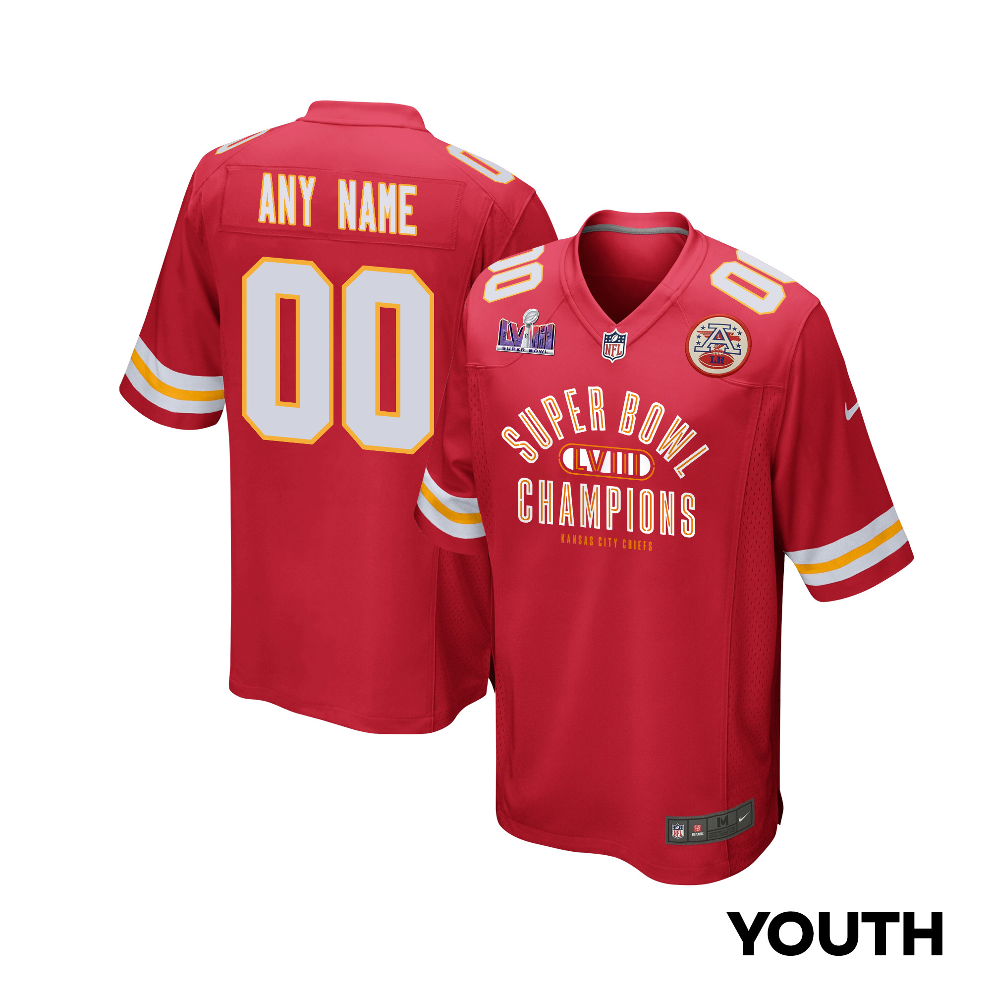 Kansas City Chiefs Super Bowl LVIII Champions Under The Lights Game Scarlet NFL Jersey Youth
