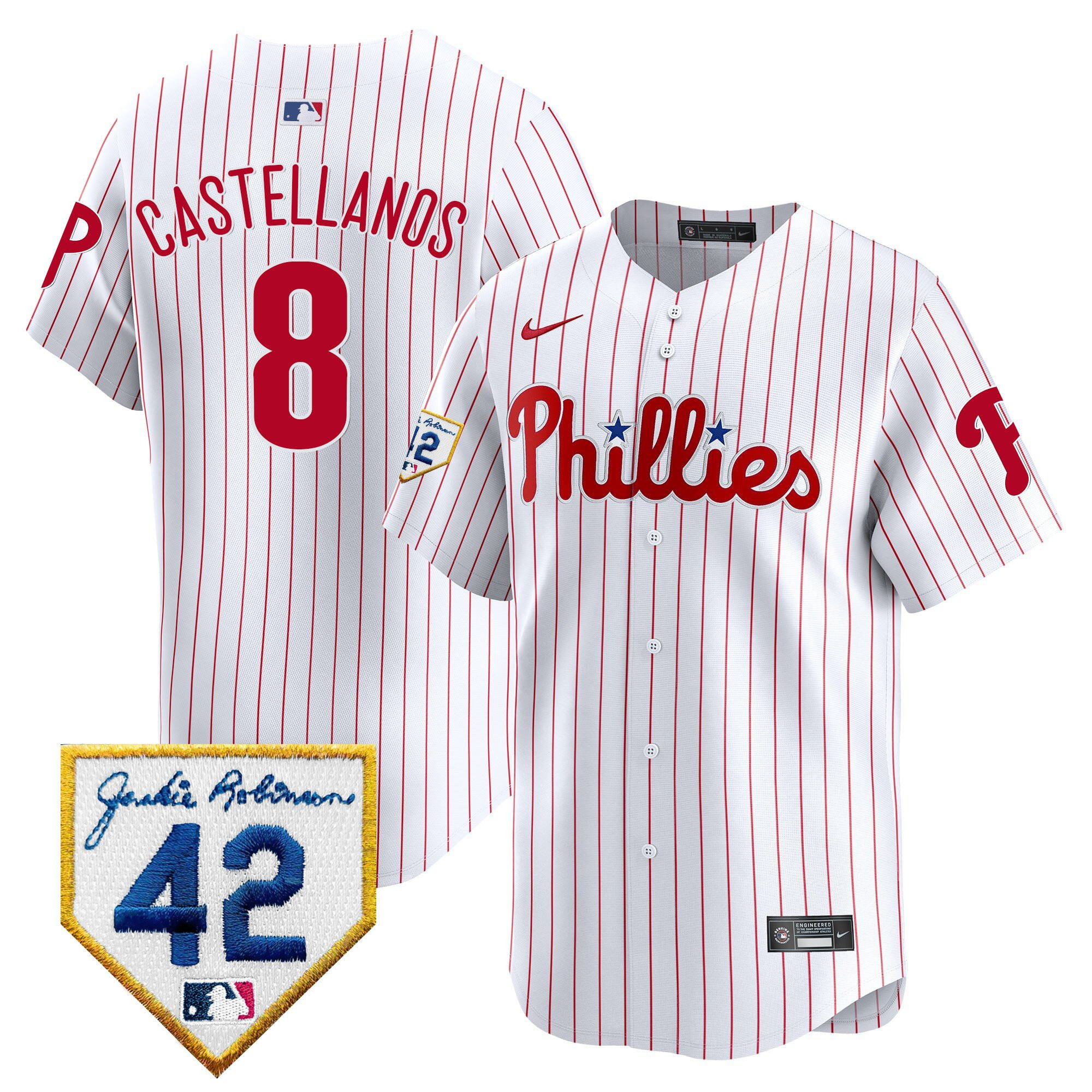 Nick Castellanos 8 Philadelphia Phillies 2024 Jackie Robinson Patch White MLB Jersey Men's