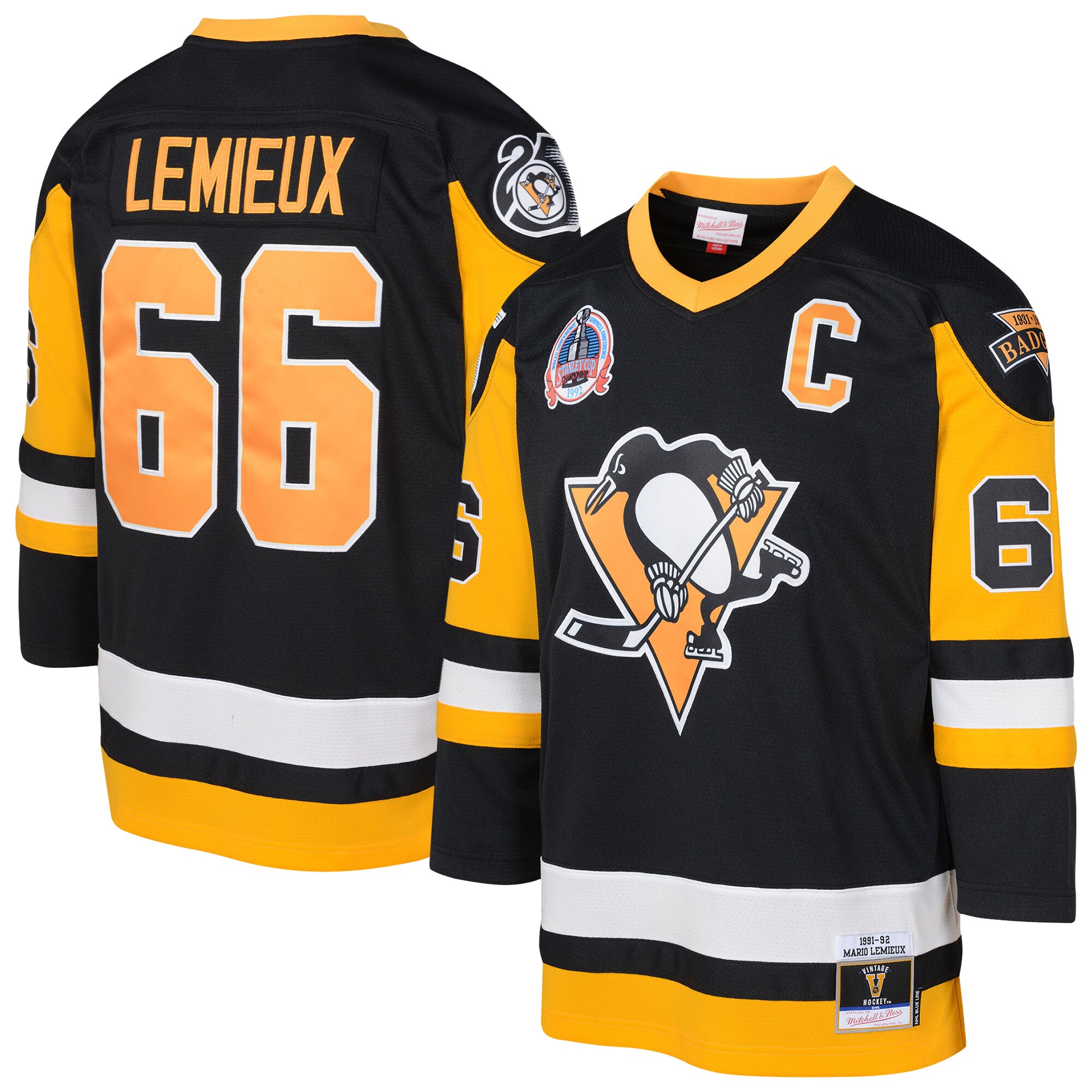 Preschool Pittsburgh Penguins Mario Lemieux Mitchell Ness Black 1991/92 Blue Line 2.0 Player NHL Jersey Men's