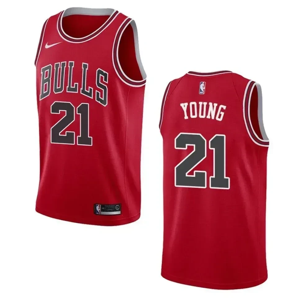 Chicago Bulls 21 Thaddeus Young Icon Swingman Red NBA Jersey Men's