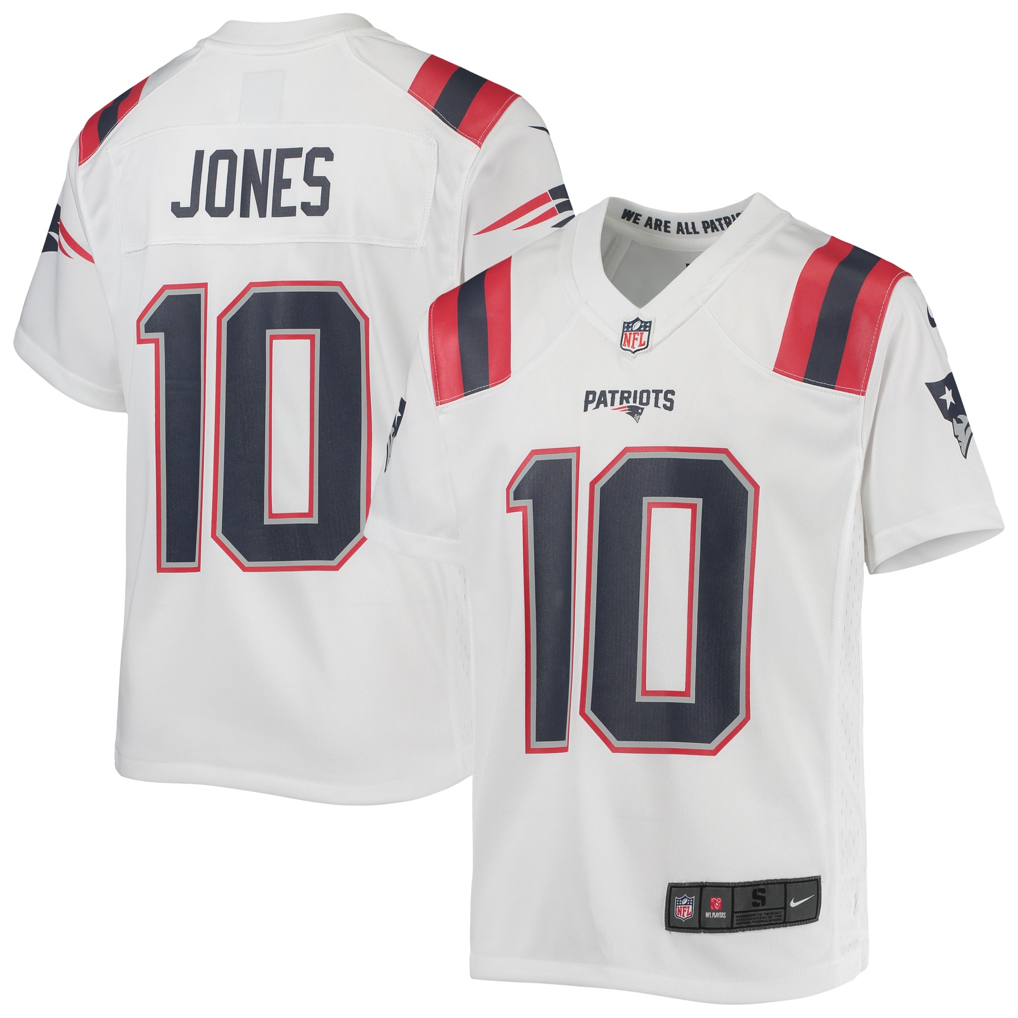 New England Patriots Mac Jones White Game NFL Jersey Youth